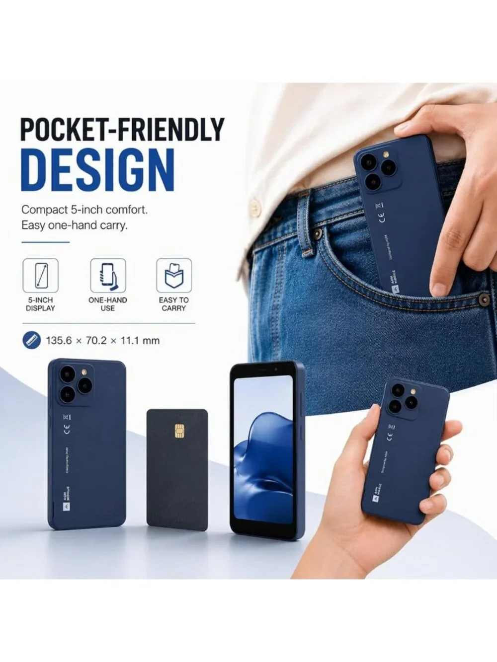 Compact Android Mini Phone, 16GB Storage, 4G LTE, Removable 3000mAh Battery